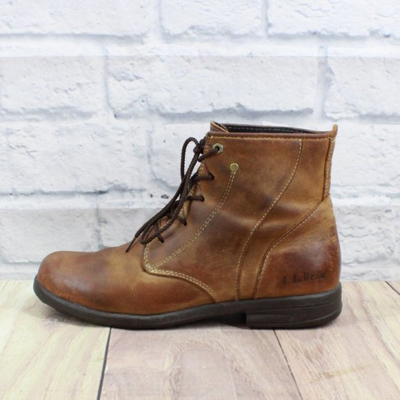 L.L. Bean Shoes - LL BEAN Chestnut Brown Leather Lace Up Ankle Boots Size 8 M